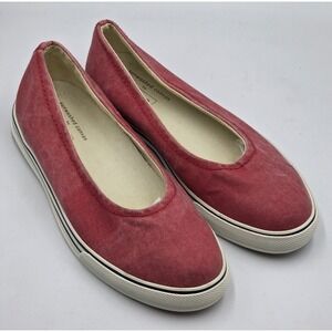 LL Bean Wome's Red Sunwashed Canvas Slip On Comfort Shoes Flats Size 6